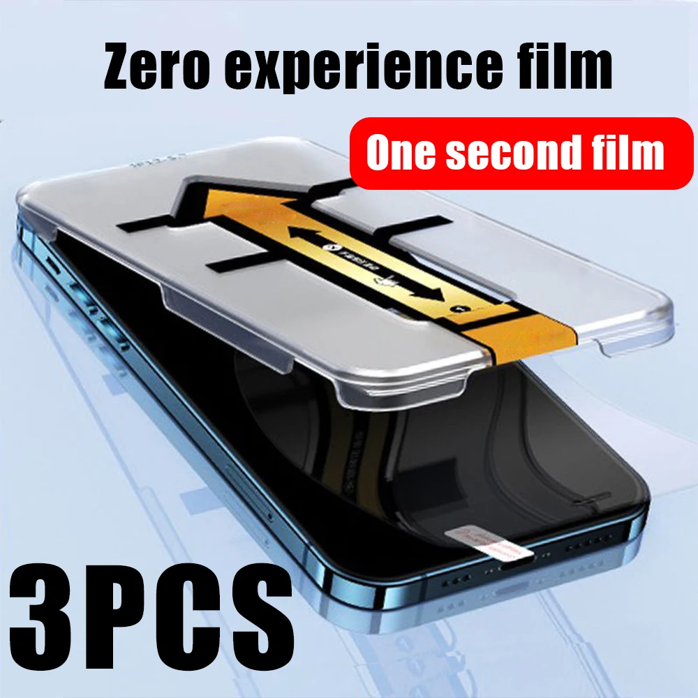 3PCS Protective Film Quick Paste For iPhone X XR Xs Max  8 7 14 Plus 13 12 Mini 14 13 12 11 Pro Max Easy Quick Installation