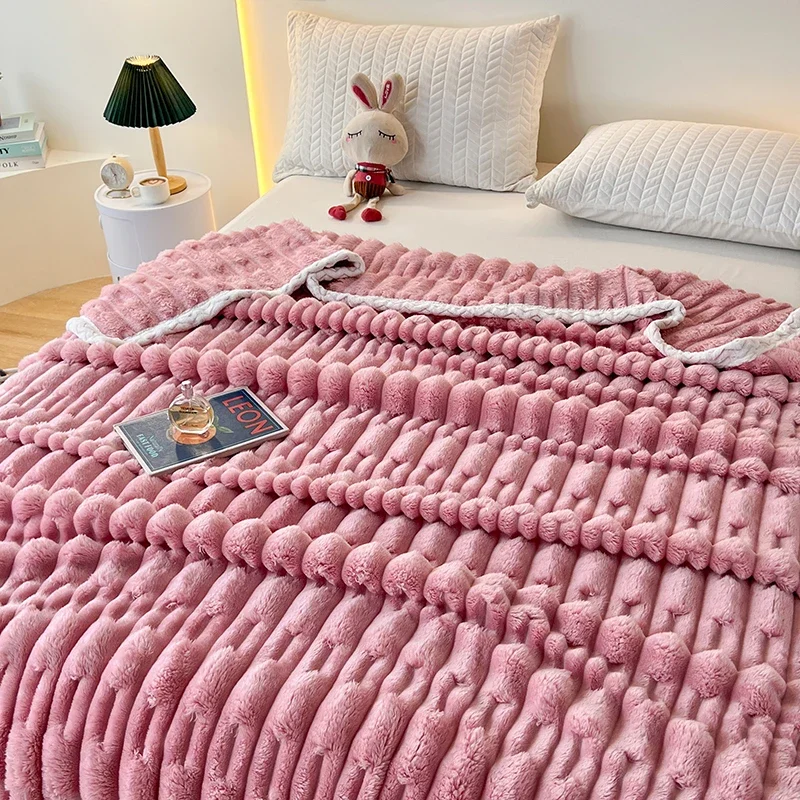 Kunst pelz Decke rosa, Luxus Decken weich flockig dicke warme Decke, dekorative strukturierte gestreifte Decken für Sofa, Betten