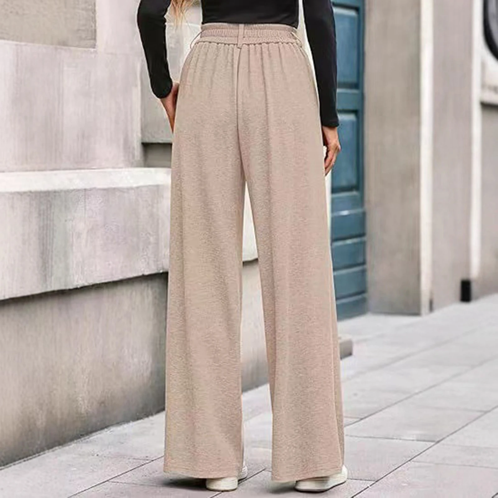 High-waist Dress Pants Stylish Women\'s High Waist Wide Leg Pants with Pockets for Casual Beach Streetwear Fashion Wide-leg Pants