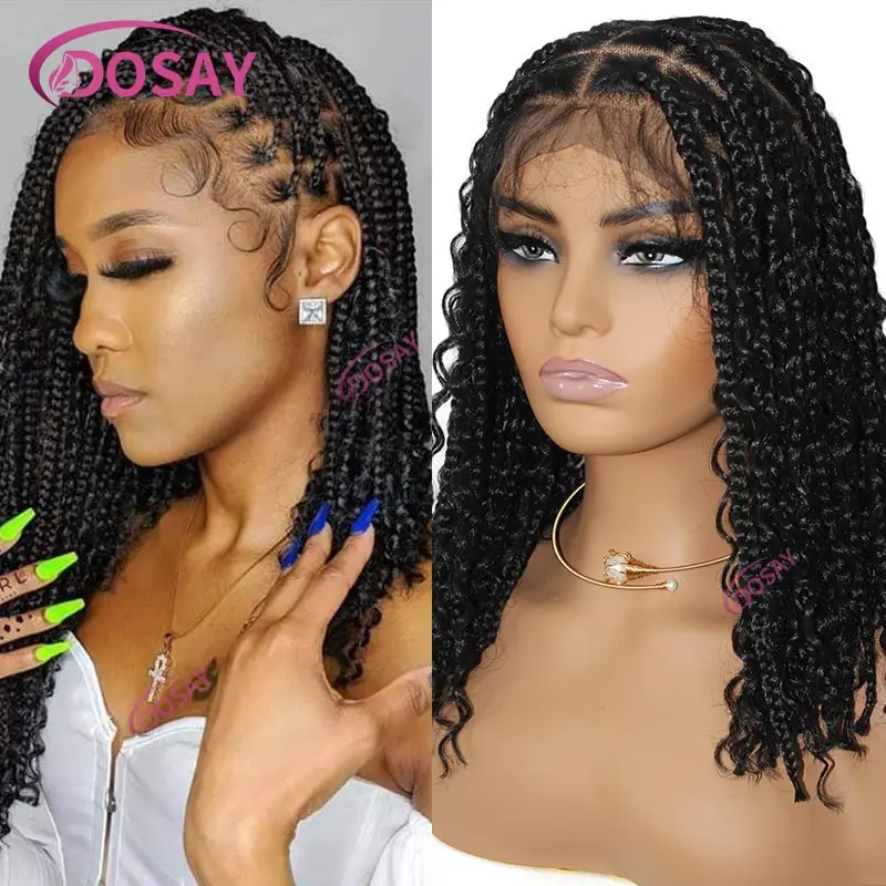 Synthetic Short Bob Knotless Box Braided Wigs For Black Women 12'' Jumbo Braids Wig African Full Lace Frontal Braiding Hair Wigs