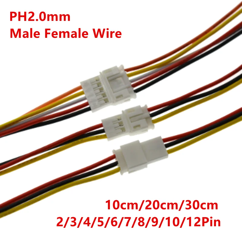 10Pcs PH 2.0 Male Female Wire Connector Pitch PH2.0mm 2P 3P 4P 5P 6P 7P 8P 9P 10P 11P 12 Pin Plug Jack Terminal Cable 10 20 30CM