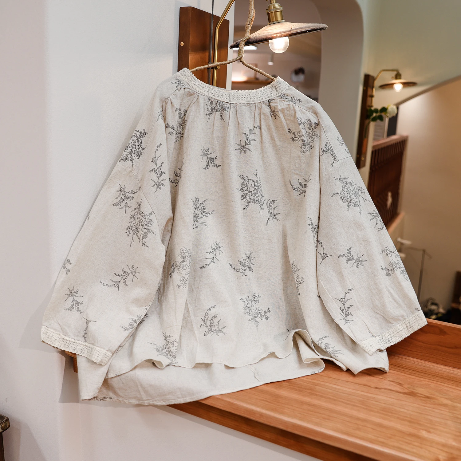 

Miima Cotton Linen round Ne Printed Long Sve irt Women's Casual Breathable Comfortable Spring Summer New Sle