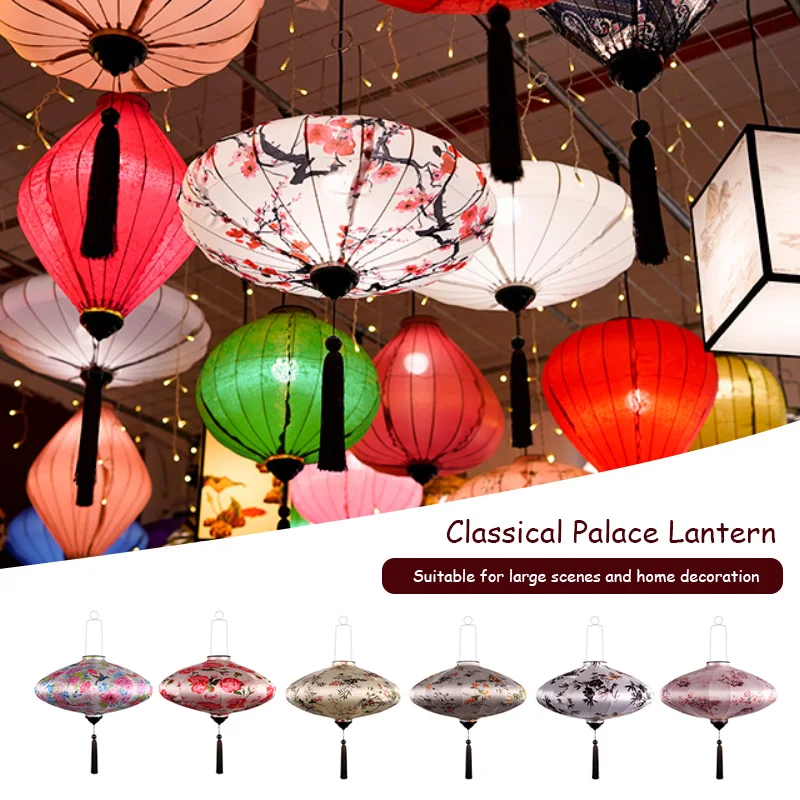 Classic Palace Lantern Handmade Waterproof Fabric 12/14inch Chinese Style Lantern Vietnam Mid-autumn Spring Festival Party Decor