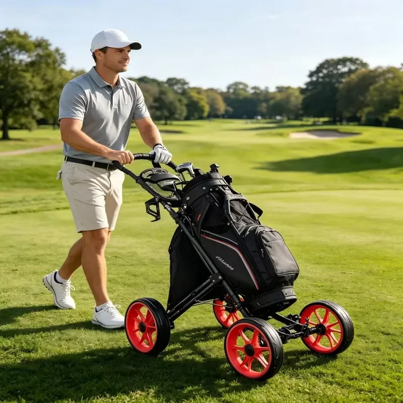 Portable Foldable Golf Cart 4-Wheel Cart with Foot Brake Cup and Umbrella Stand for Golf Course Use
