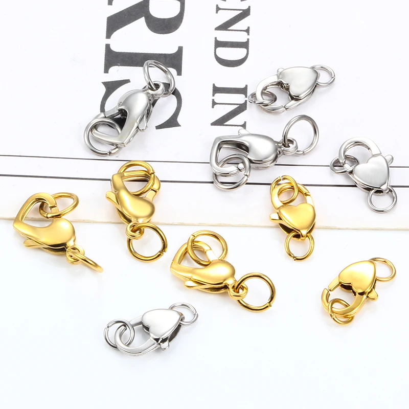 10Pcs Stainless Steel Heart Shaped Lobster Clasp For Jewelry Making Supplies DIY Fashion Necklace Bracelet Connect Accessorie