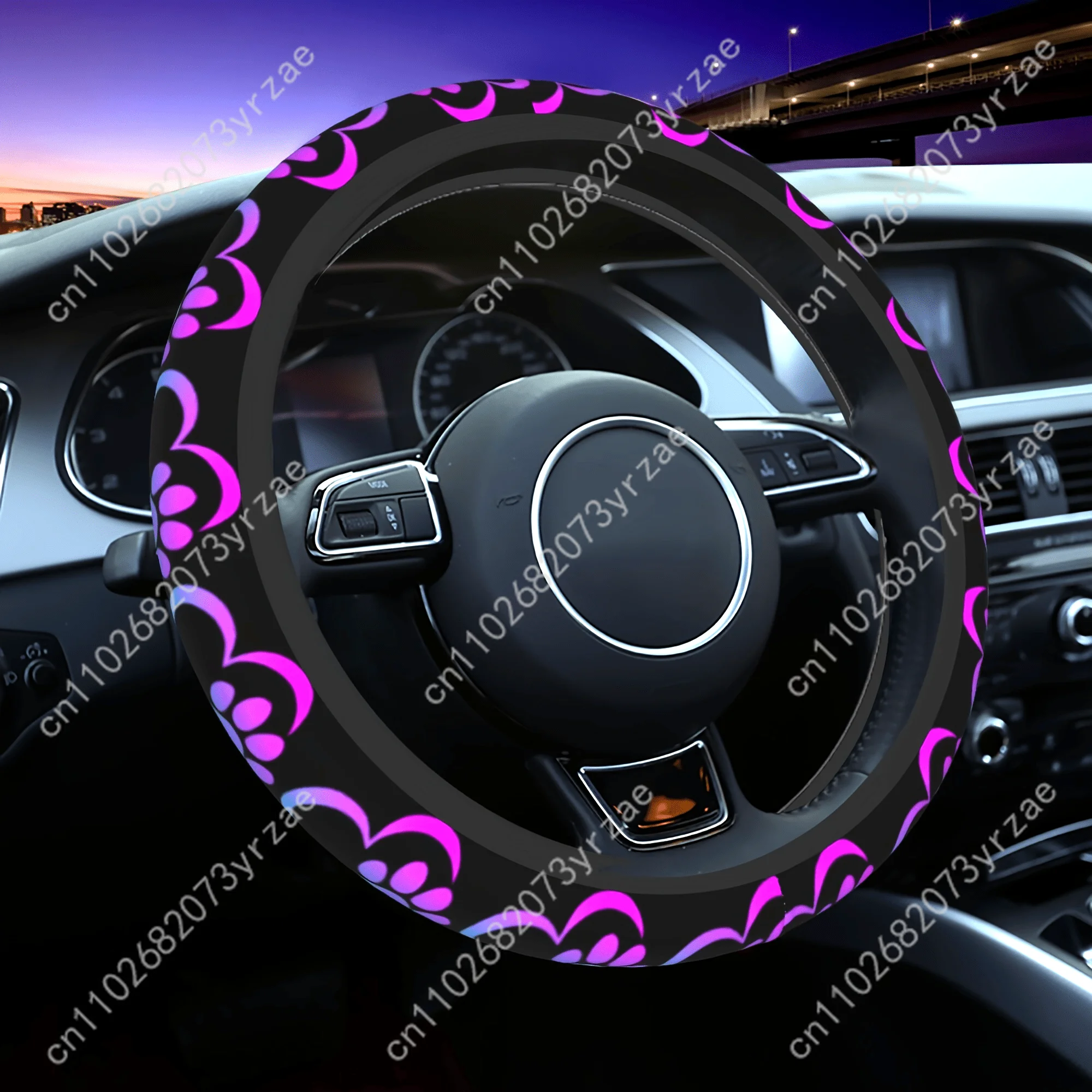 

Love Dog Paw Print Printed Car Steering Wheel Cover Universal Environmental Friendly Comfortablenon-slip Steering Wheel Wrap