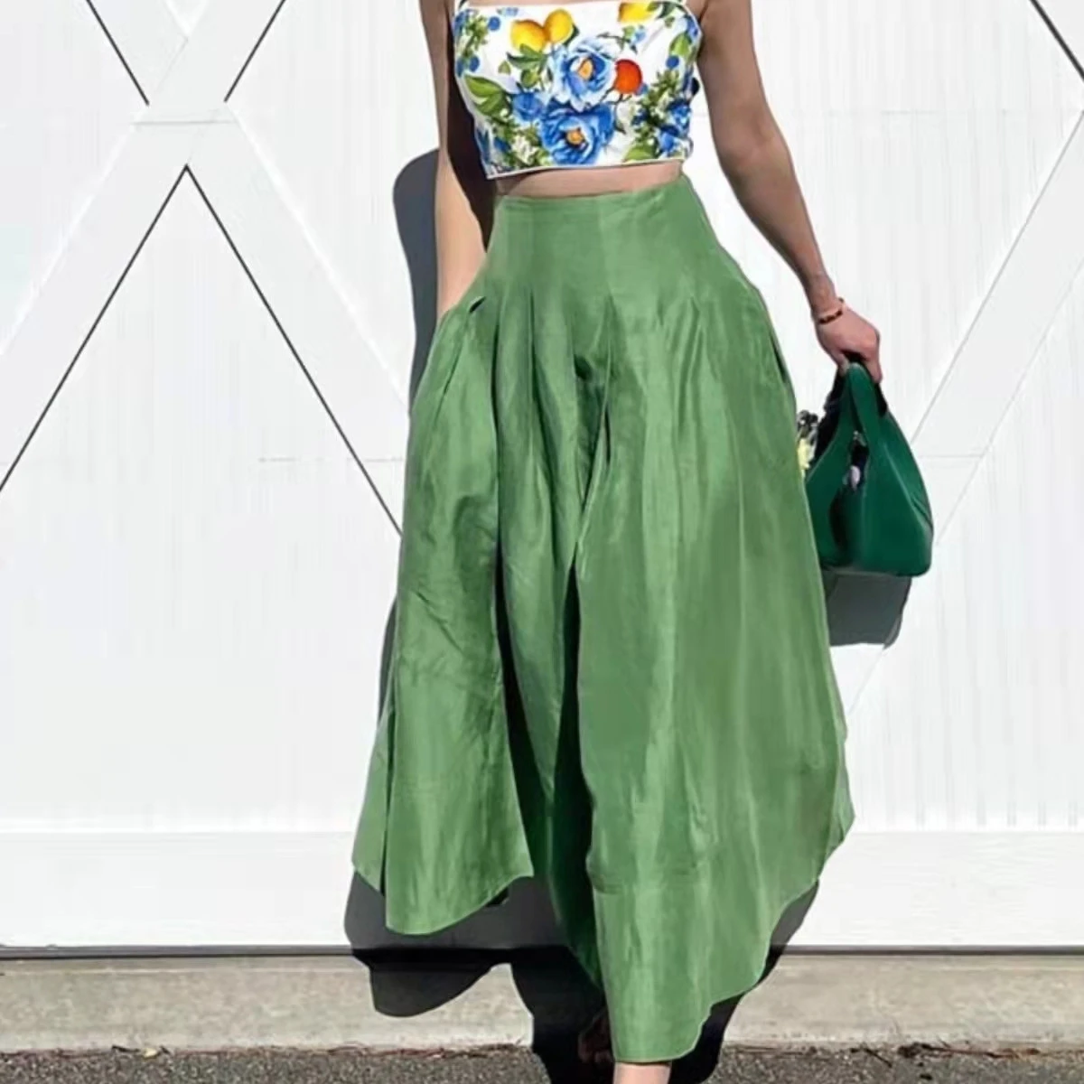 

Ele High Waist A-Line Midi Skirt Vintage Flared Design Premium Sensation Puffy f-length Gown for Women