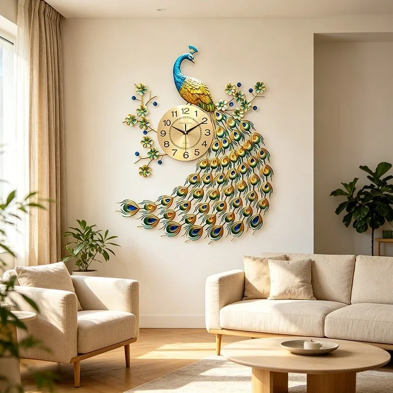 Creative Luxury Living Room Wall Clocks Stereoscopic Peacock Feather Creative Silent Quartz Wall Watch Large Simple Home Decor G