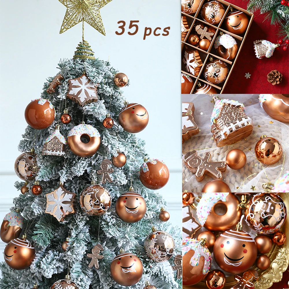 

35pcs/set Christmas Ball Pendant Christmas Tree Decoration Gingerbread Man Snowflake Brown Ball Pendant Christmas Party Navidad