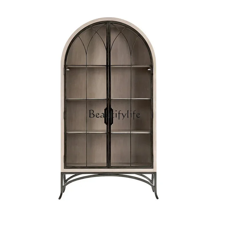 

FG17American light luxury solid wood bookcase post-modern simple glass door decorative cabinet