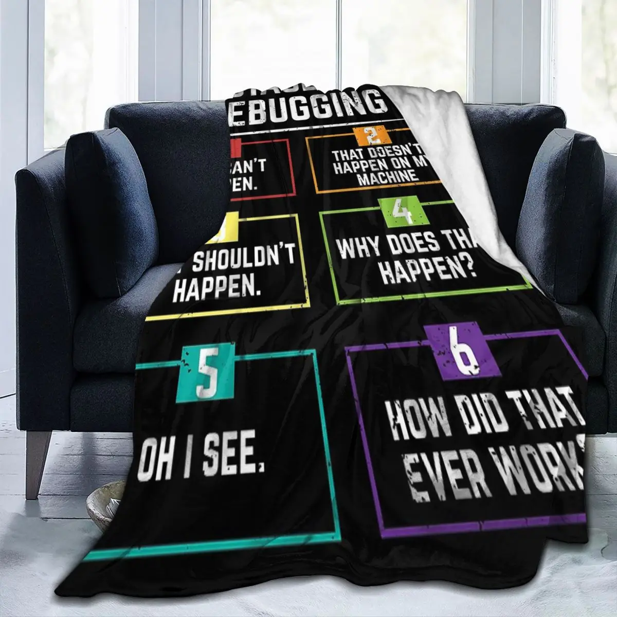 Throw Blanket 6 Stages Of Debugging Computer Programming Micro Fleece Blanket Four Size Trendy Comfortable For Camping Nice Gift