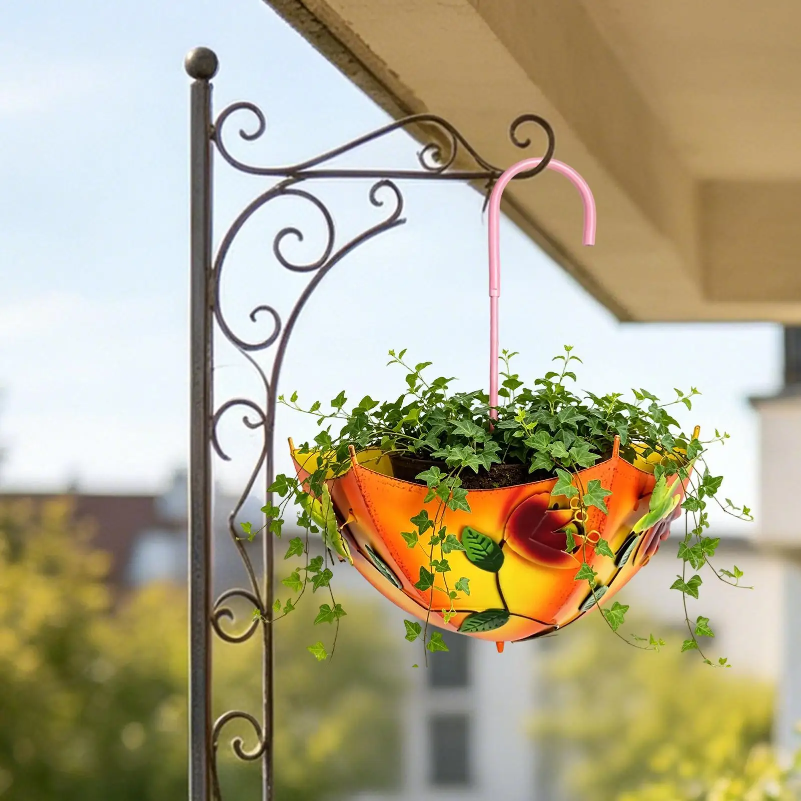 Decorative Wall Planter Inverted Umbrella Style Patio Flower Pot Rustic Metal Planter With Drainage For Outdoor Garden Yard