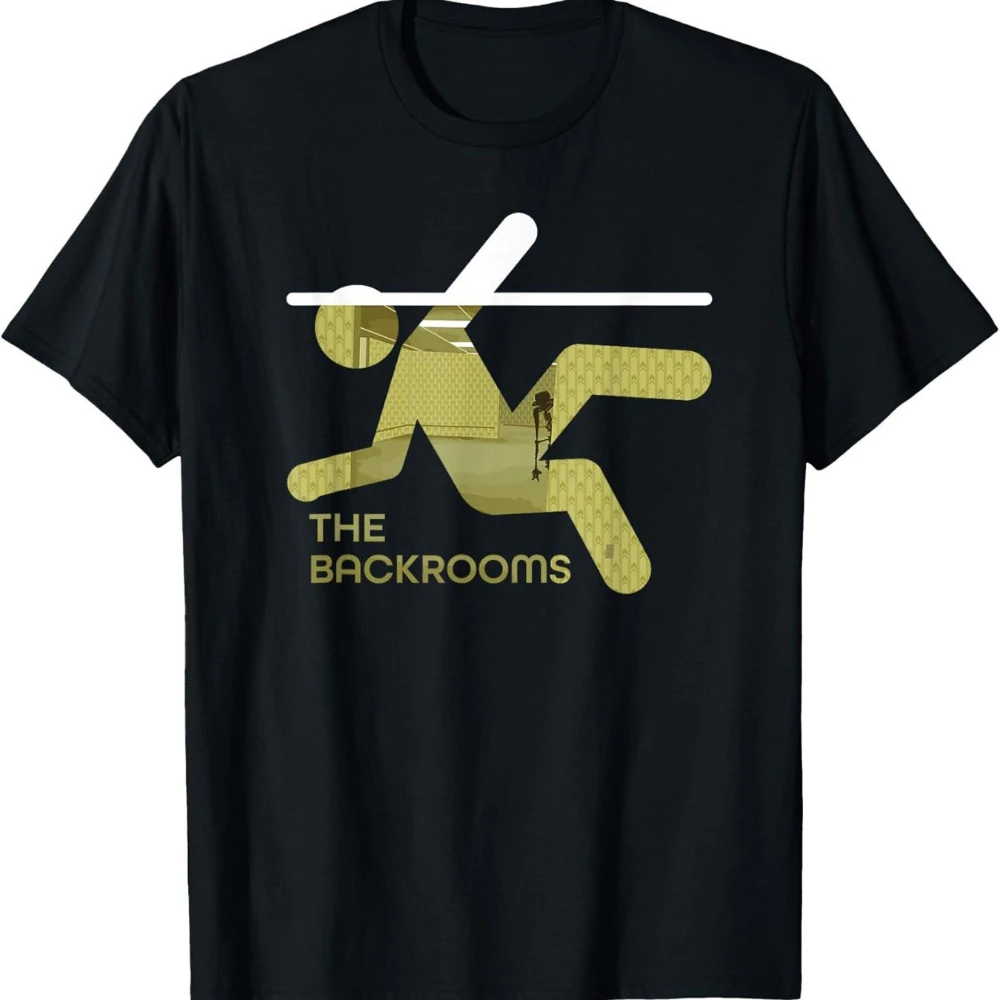 Men'S 100% Graphic T-Shirt Black with Yellow THE BACKROOMS Print Design Regular Fit Short Sleeve Slight Stretch All-Season