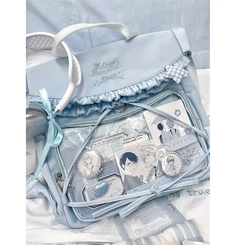 JIAERDI-Itabag de estilo japonés para mujer, bolso escolar Kawaii de gran capacidad, Harajuku, bolso de hombro con lazo azul, Y2k