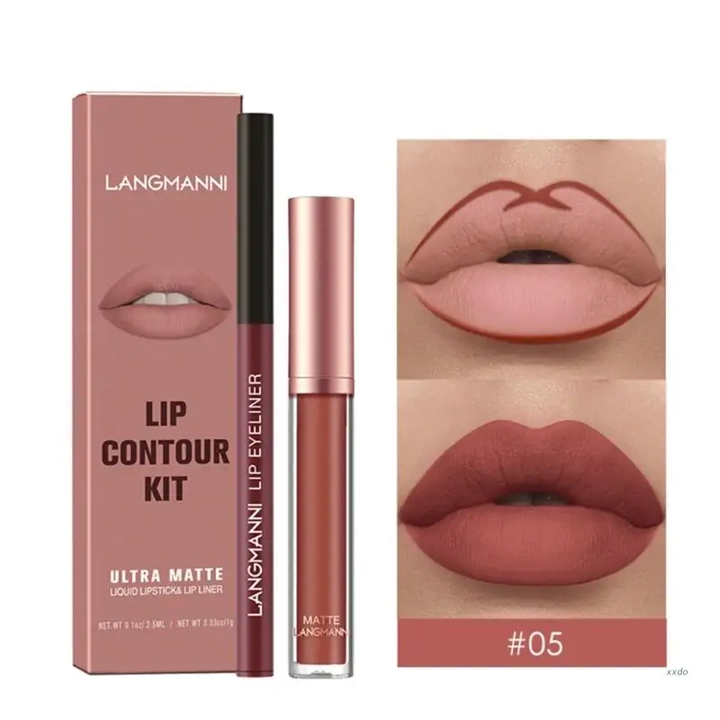 2 piezas de maquillaje para mujer, delineador de labios resistente al agua, lápiz labial de terciopelo mate de larga duración, taza antiadherente, cosméticos, regalo para niñas