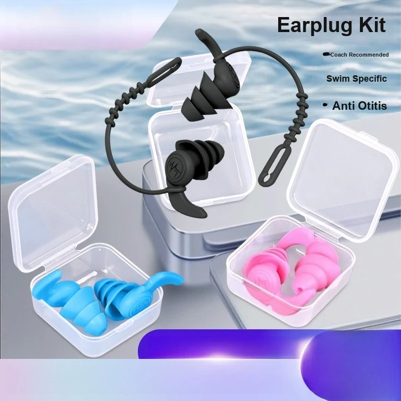 Swimming Earplugs Spiral Silicone Waterproof Anti-lost with Cord Full Set for Swimming and Diving