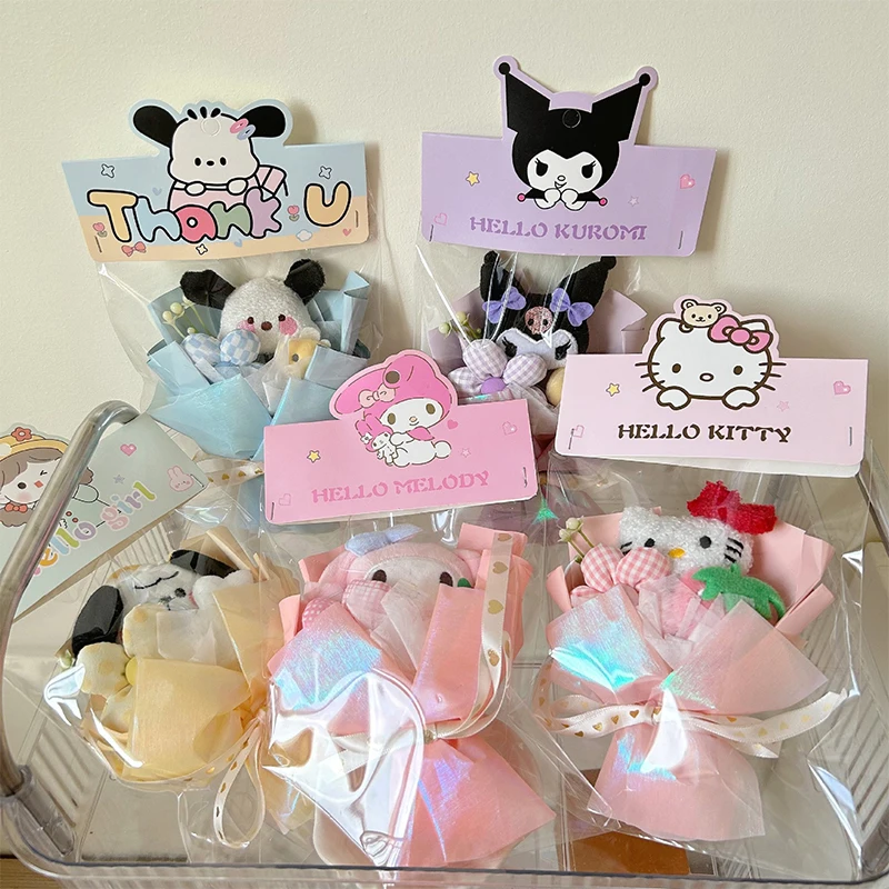 

Kawaii Sanrio аниме Kuromi Boutique ручные мини-куклы цветок милый мультфильм My Melody Pochacco букеты подарки на выпускной для девочек