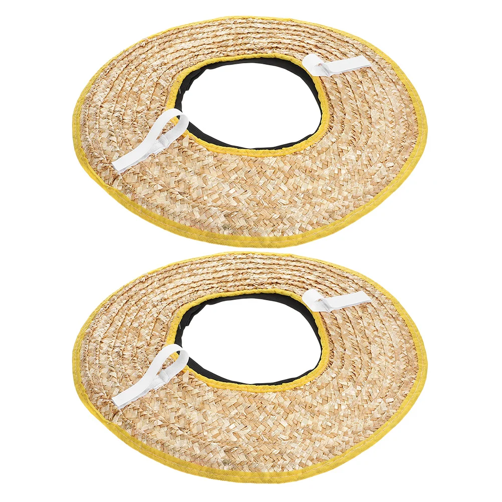 

2Pcs Hard Hat Sunshade Straw Brim Construction Worker Breathable Cooler Woven Visor Safety Sun Protection Accessories