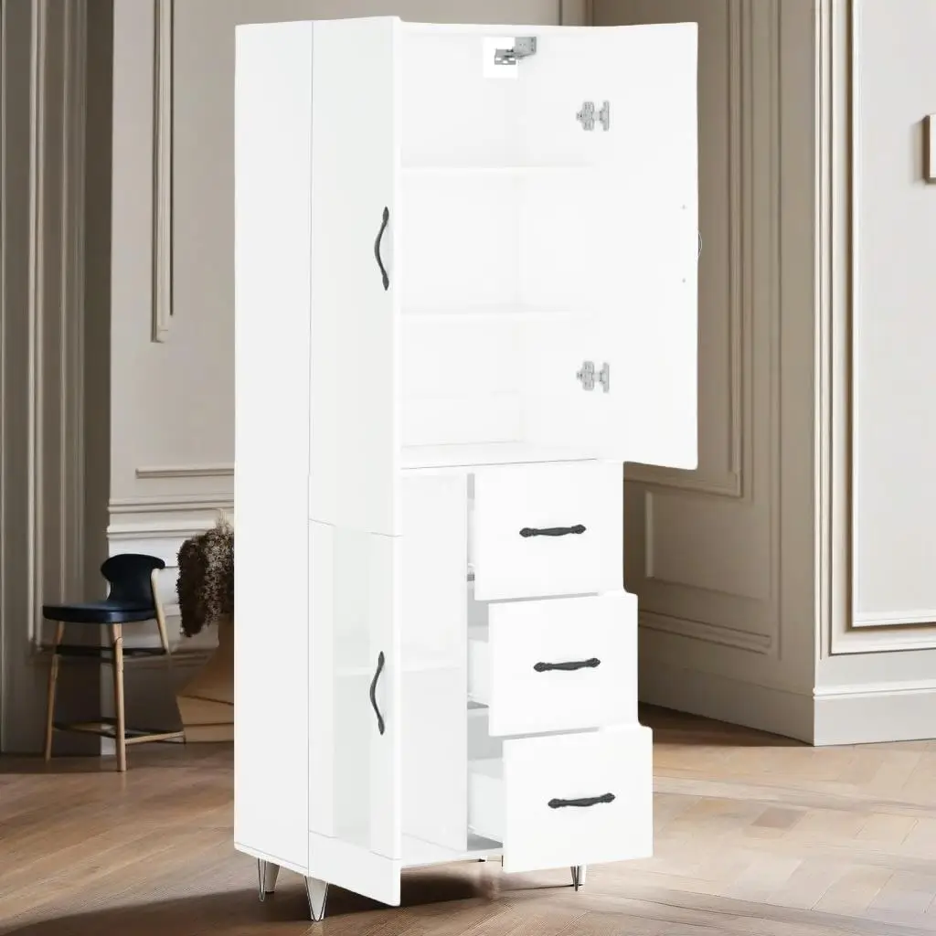 Modernes weißes Highboard 69,5x34x180 cm |   Robuster Aufbewahrungsschrank aus Verbundholz