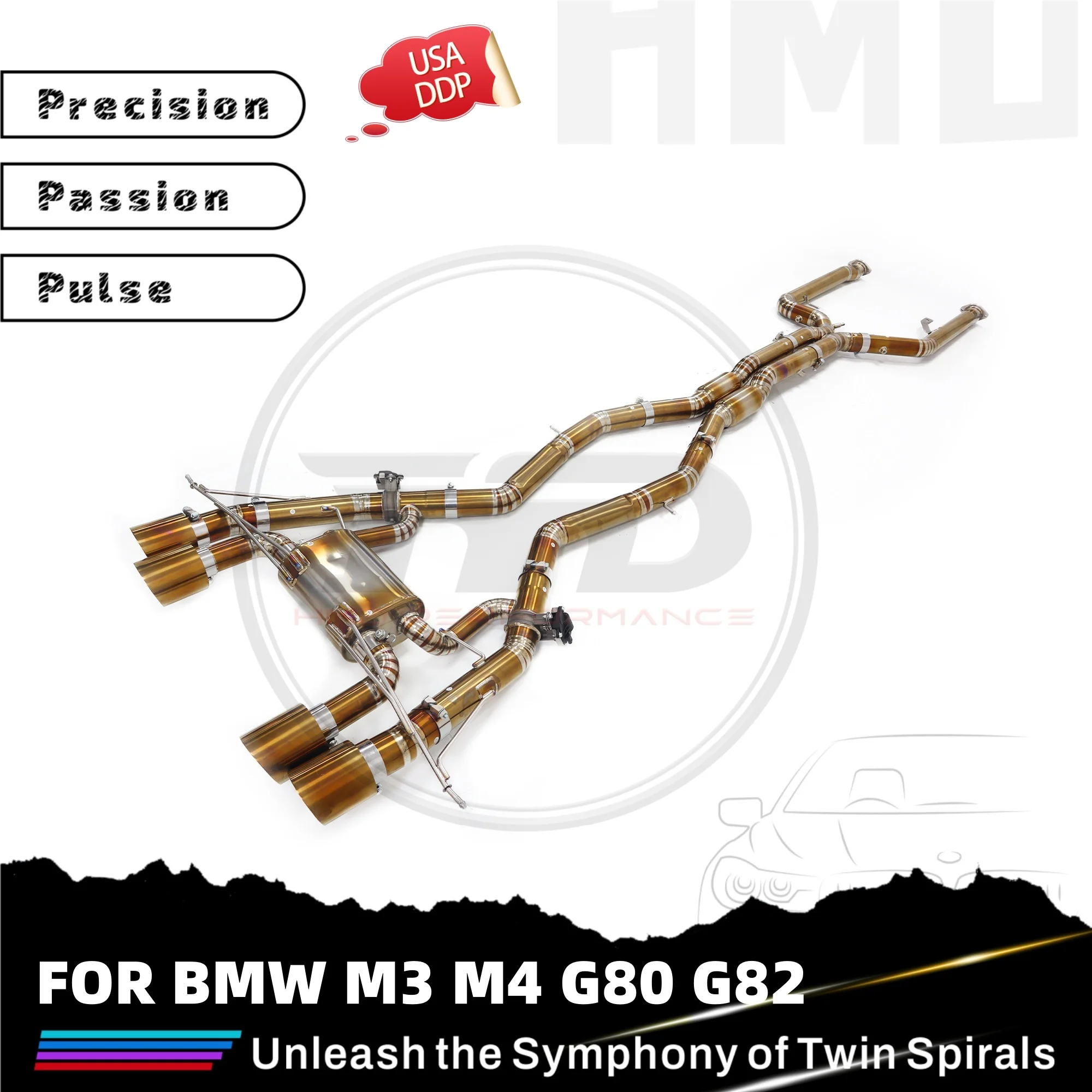 

Горячие продажи HMD TC4 Catback для BMW M3 M4 G80 G82, наконечники глушителя с электронным клапаном и золотым выхлопом, равная длина трубы