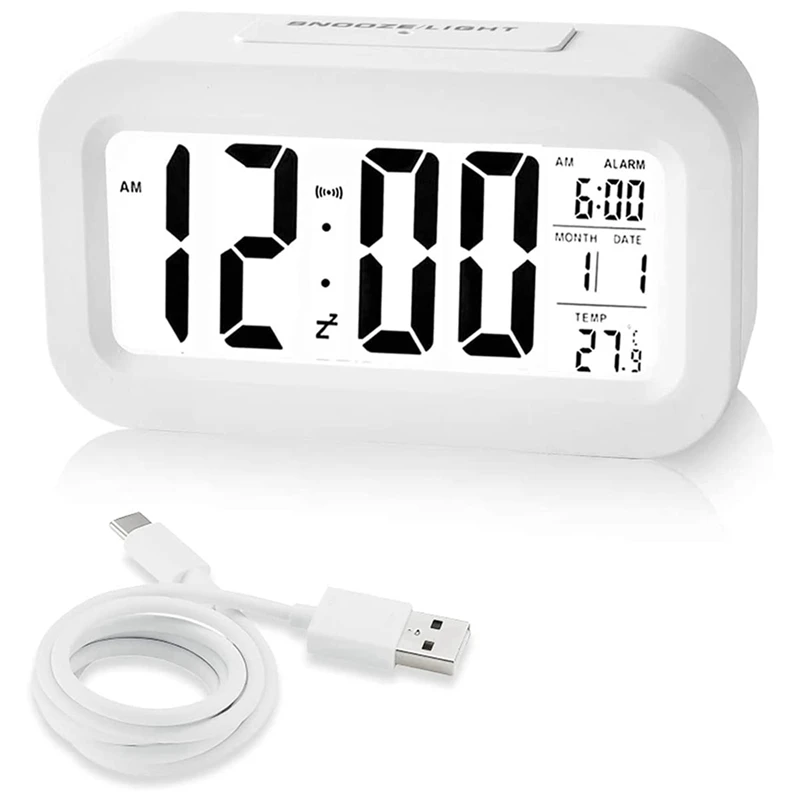 

Rechargeable Alarm Clocks, Digital Alarm Clocks Bedside Mains Powered With Smart Light Sensor, 12/24Hours Date Retail