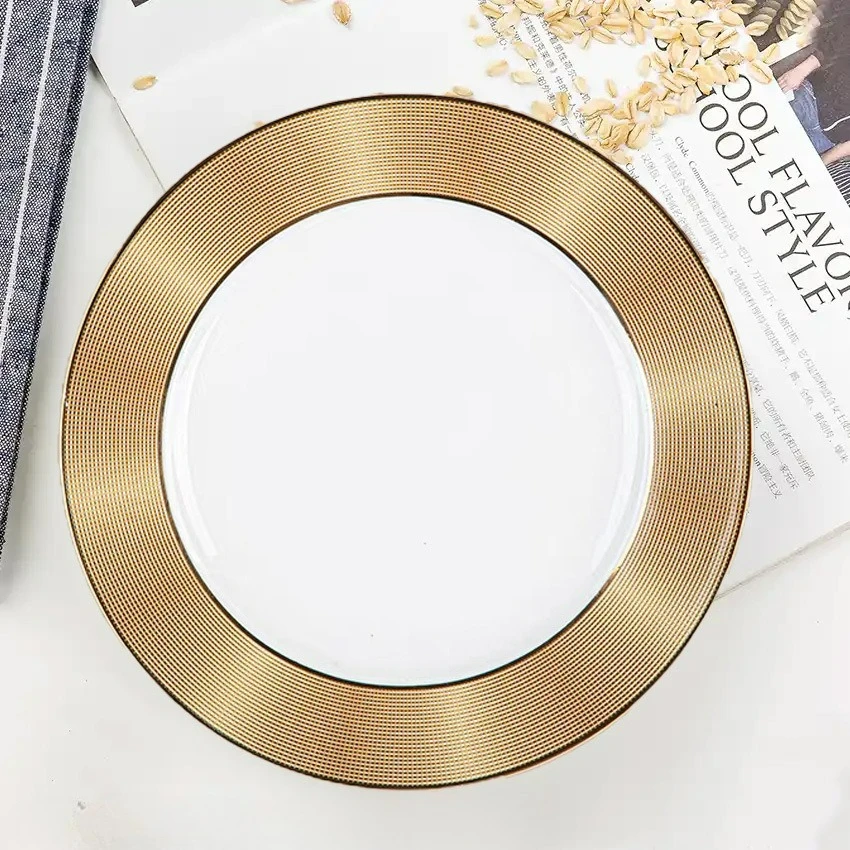 

10,8 дюймов, набор обеденных тарелок из костяного фарфора, роскошная золотая фарфоровая тарелка, посуда для ресторана, тарелки для стейка-спагетти, поднос для десерта для хлеба