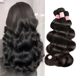 Bundles de cheveux humains avec fermeture Body Wave, 100% cheveux humains vierges brésiliens, Remy, fermeture à lacet, document naturel, 3 ensembles