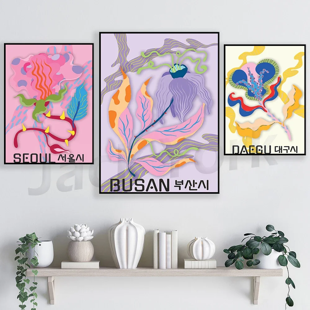 

Korean Wall Decor Korean Posters Aesthetic Psychedelic Flowers Korean Pastel Flower Prints Colorful Flower Prints