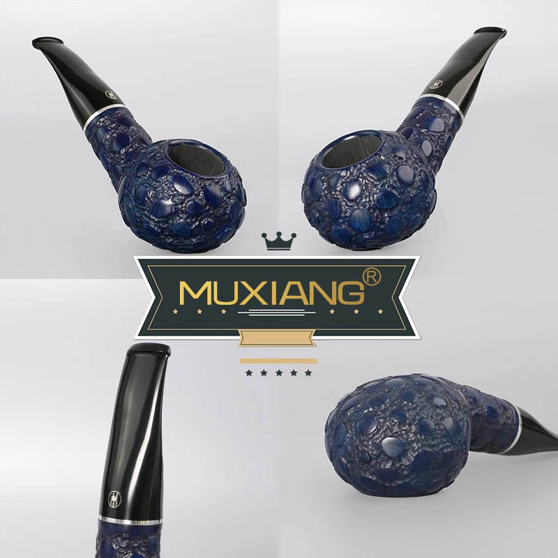 Muxiang-木製タバコパイプ,クロコダイルパイプ,ハンドサンドブラスト,無垢材,ファットトマト,パイプタイプ9mm,チャネル