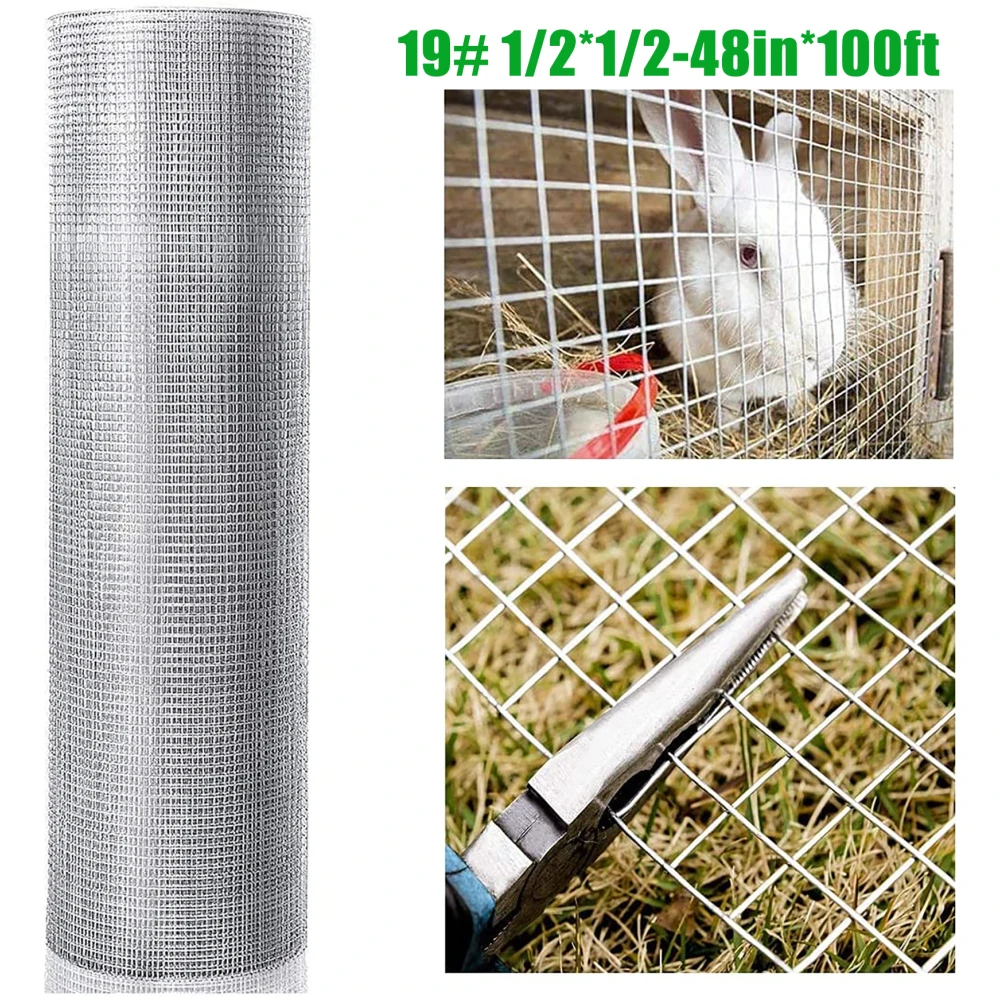 Hardware Cloth 1/2 inch 48in x 100ft 19 Gauge, Hot-dip Galvanized After Welding Chicken Wire Fence Roll Garden Plant Welded