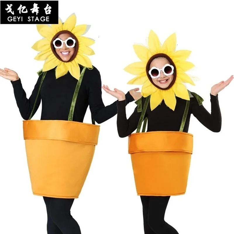 Men's Christmas Sunflower halloween Costume Funny Sunflower Role Play Fancy Dress For Adult kid Party Light Color Cosplay