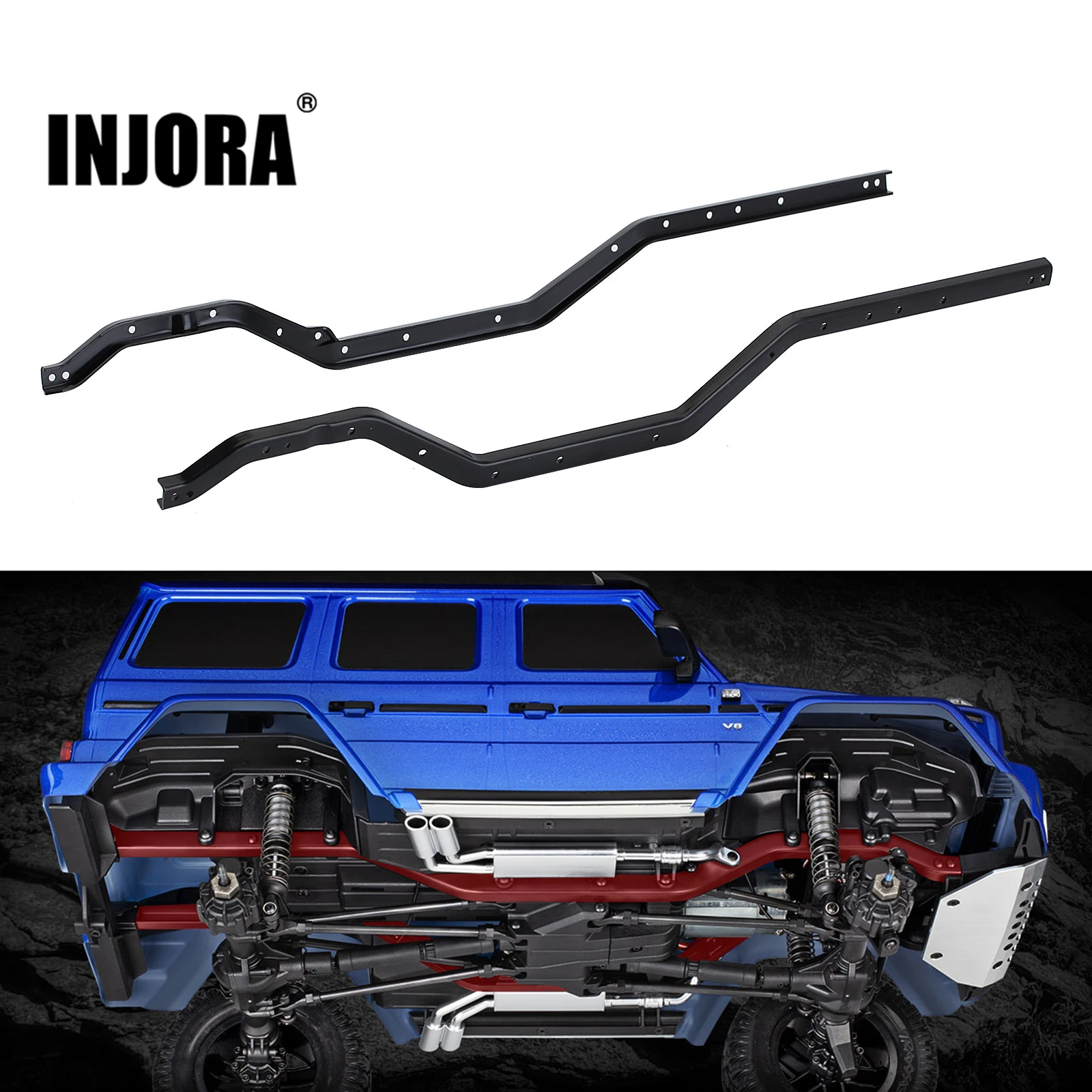 INJORA Heavy Duty Metal Steel Left Right Chassis Rails for 1/10 RC Crawler TRX4 TRX-4 8220 Upgrade Parts