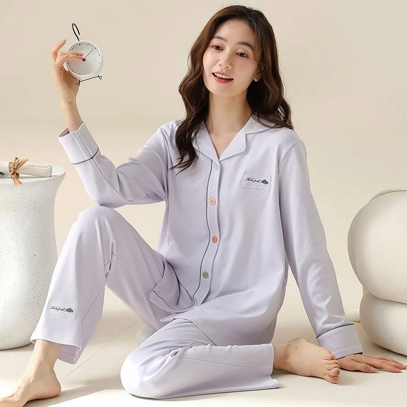 2024 New Pajamas Women's Spring Autumn Long Sleeved Pants V-neck Loungewear Cotton Sleepwear Cute Loose Homewear Two-piece Set