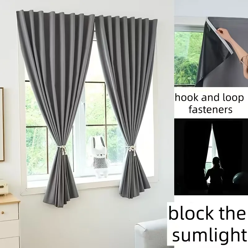 1 cortina autoadhesiva con cierre de velcro 100% opaca, cortinas que bloquean el sol y aislantes del calor para ventanas sin necesidad de perforar