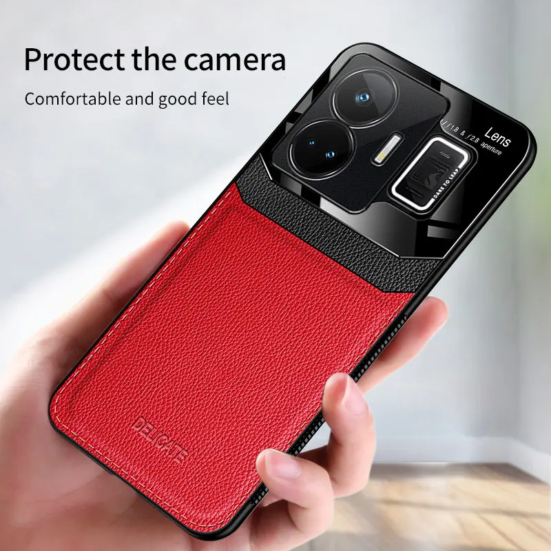 Realme GT Neo 5 Neo5 5G RMX3706 Case PU Leather Mirror Camera Lens Hard Cover Shockproof Case for Realme GT Neo 5 Neo5 RMX3706