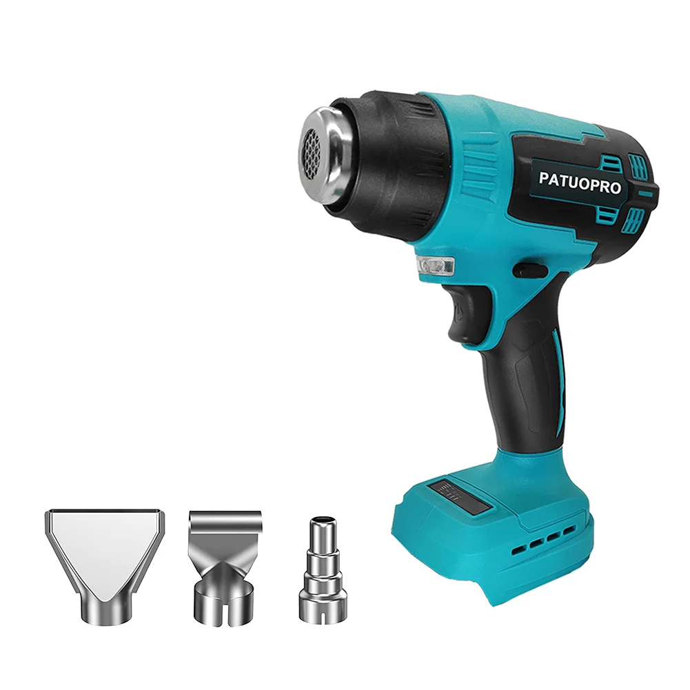 

PATUOPRO Cordless Electric Heat Gun Hot Air Gun With 3 Nozzles Heat Shrink Heating Machine For Makita 18V Battery（No Battery）