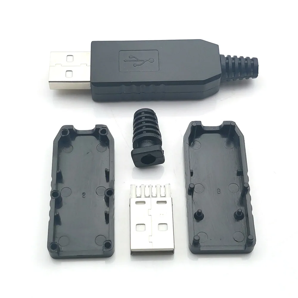 1-10 Sets DIY USB 2.0 Connector Plug A Type Male 4 Pin Adapter Socket Solder Type Black Plastic Shell For Data Connection Plug