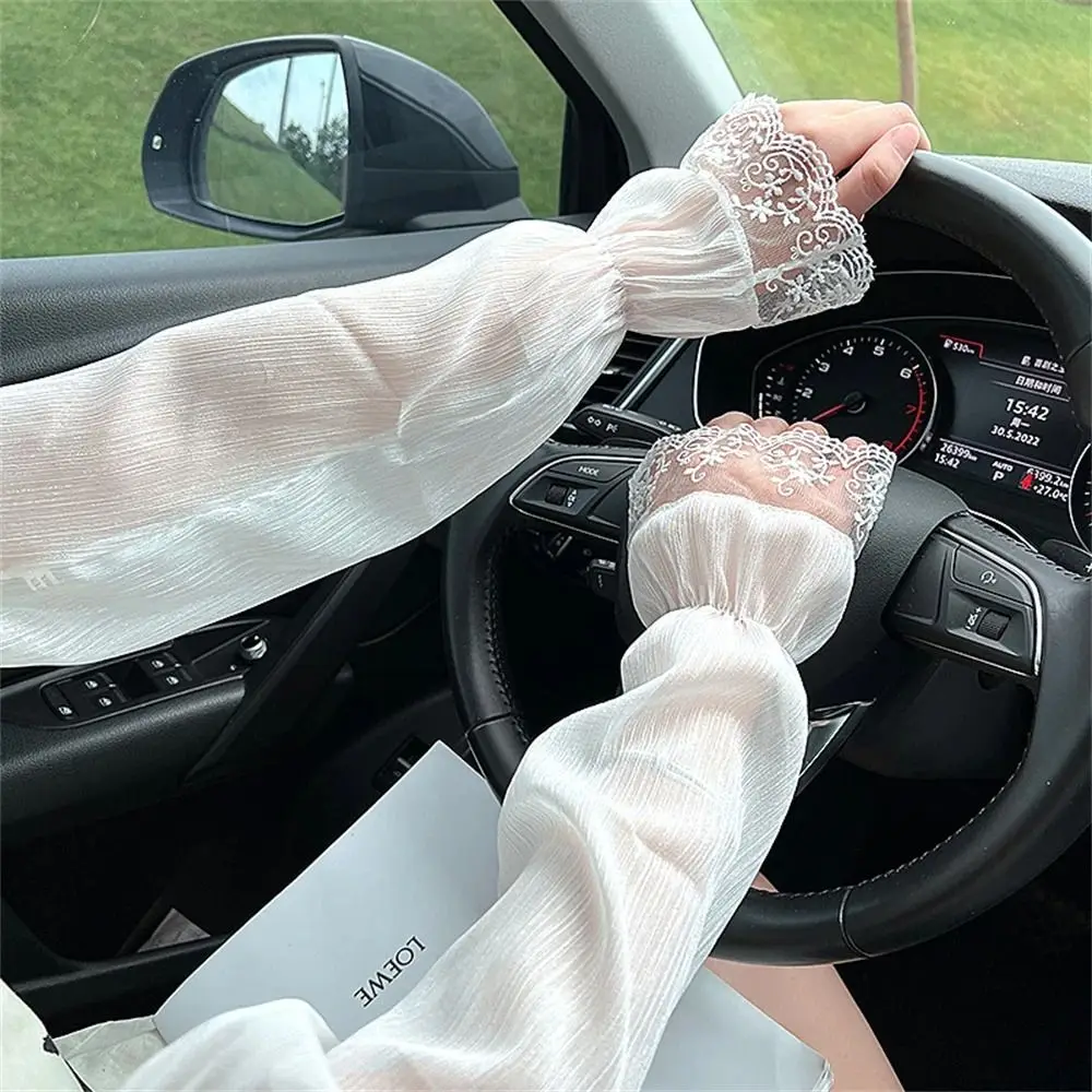 

Модные дышащие кружевные нарукавники без пальцев для защиты от солнца, длинные рукава-перчатки из полиэстера для девочек, летние нарукавники