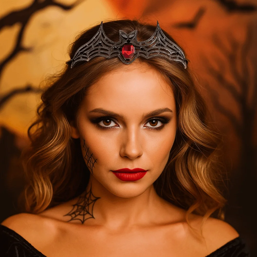 

Temperament Metal Halloween Bat Hairband Dark Sparkling Rhinestone Crowns Korean Style Multicolor Halloween Tiara Gift