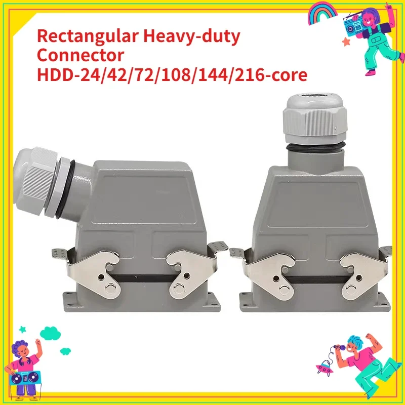 

1PCS High Base Rectangular Heavy Duty Connectors 4 6 8 10 16 20 24 32 48 Core Pins 16A Waterproof Aviation Plug Top Side Outlet