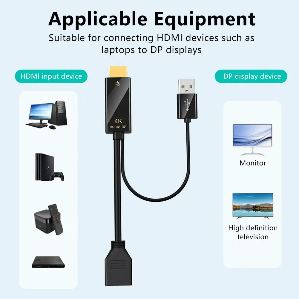 HDMI To DisplayPort Cable 1.8m HD Source To DP Display Adapter Supports 4K@60Hz For Computer, For PS3, For Xbox, Monitor Cables