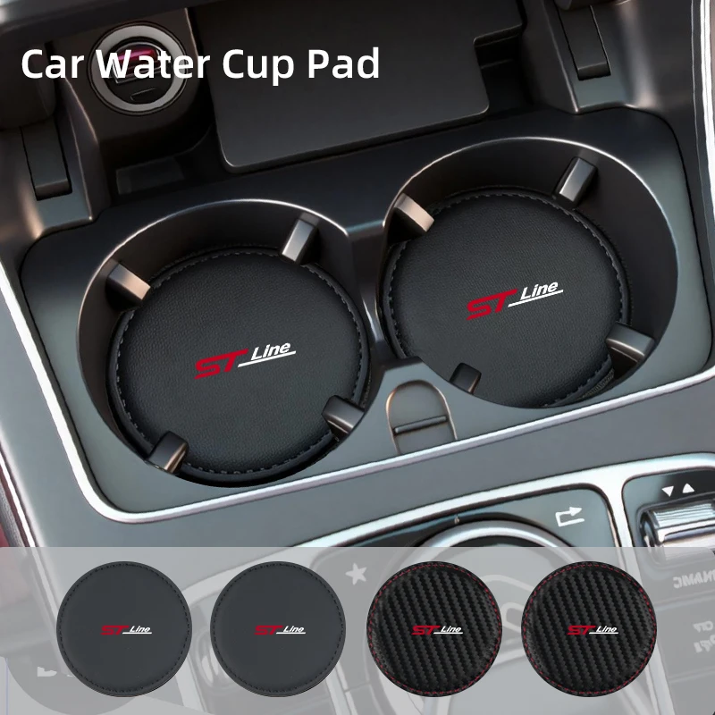 Rattle-Free Car Cup Coaster Leather Console Water Cup Pad For For Ford ST Line Racing RS S Kuga Fiesta Fusion Mondeo Edge