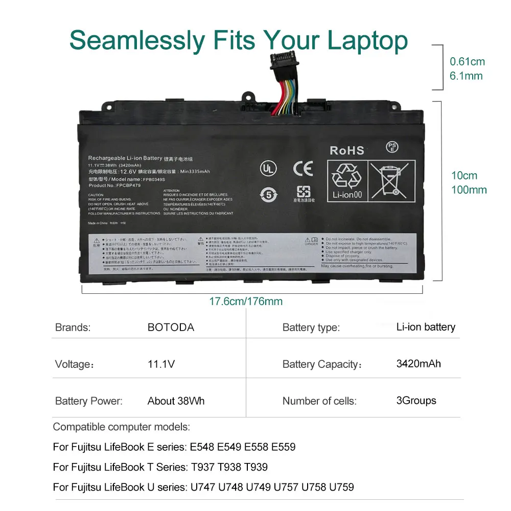 BOTODA 11.1V 38Wh 3420mAh FPCBP479 FPB0349S Laptop Battery for Fujitsu Stylistic Q616 Q665 Q738 Q739 Series