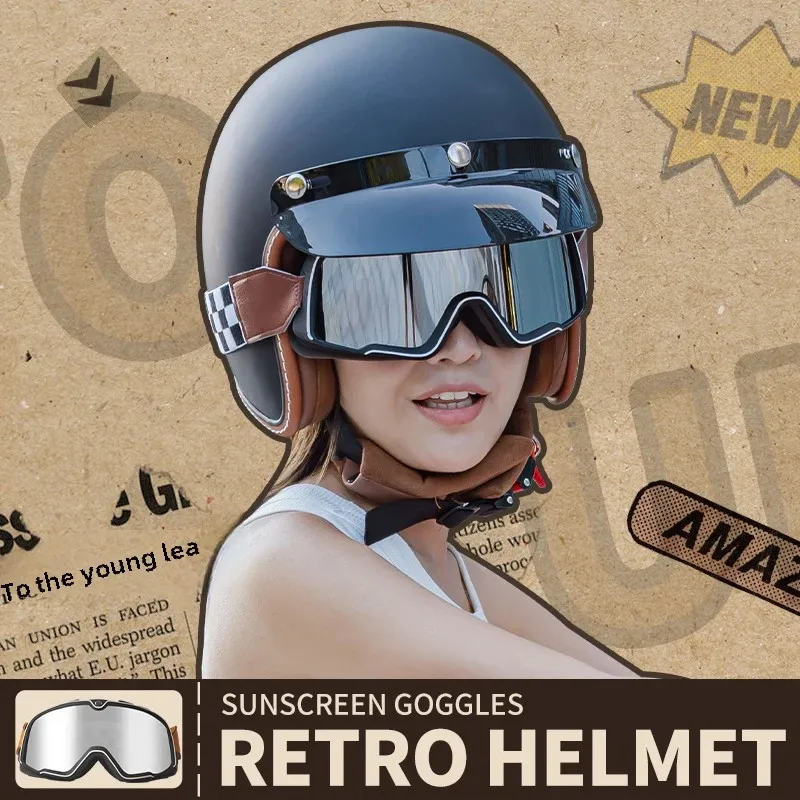 Retro semi-open motorcycle helmet cross-country motorcycle accessories motorcycle helmet 3/4 retro helmet in winter