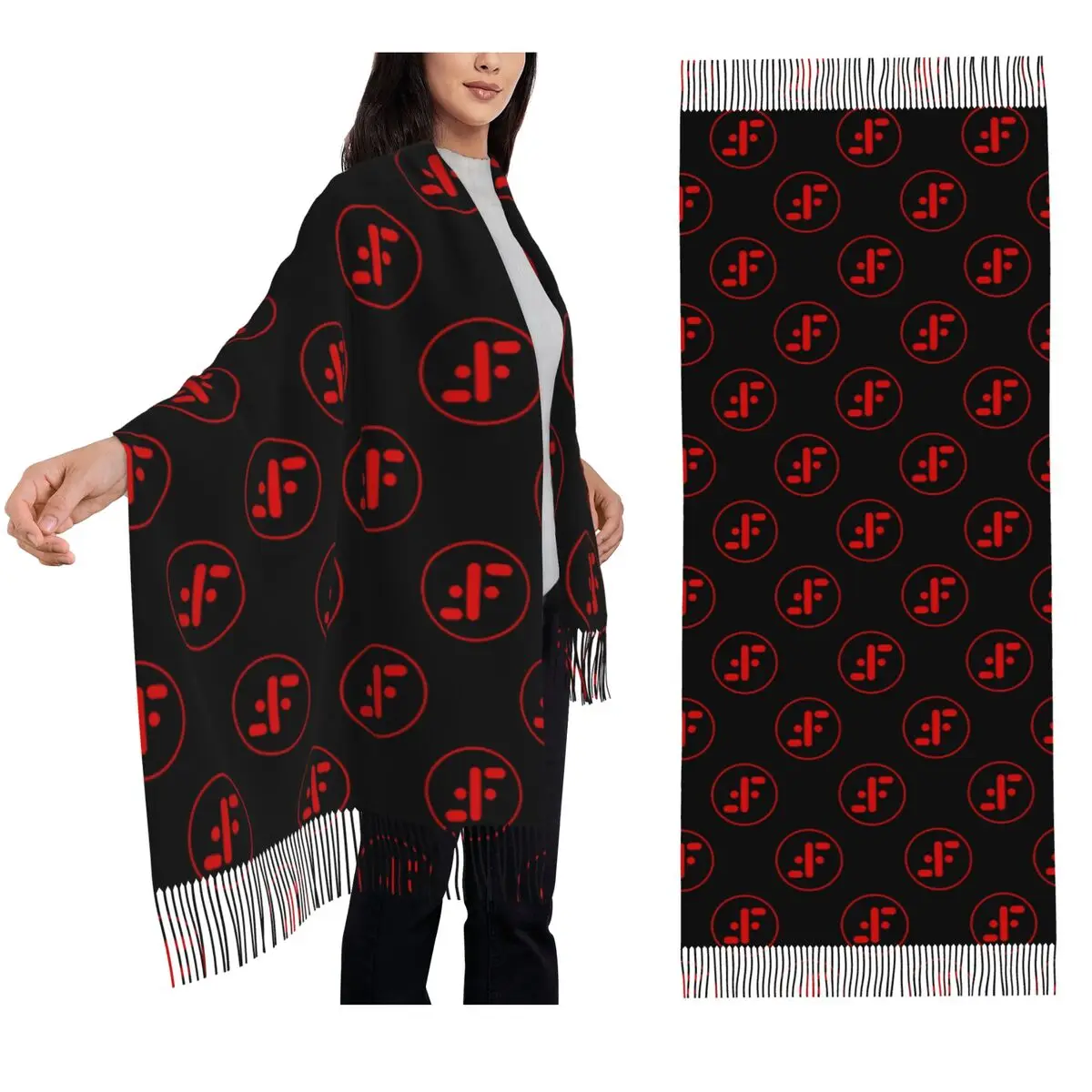 

V The Visitors Insignia (Red) Scarf Tassel Scarves for Women Soft Warm Shawls and Wraps Large Fall Winter Shawl Wrap