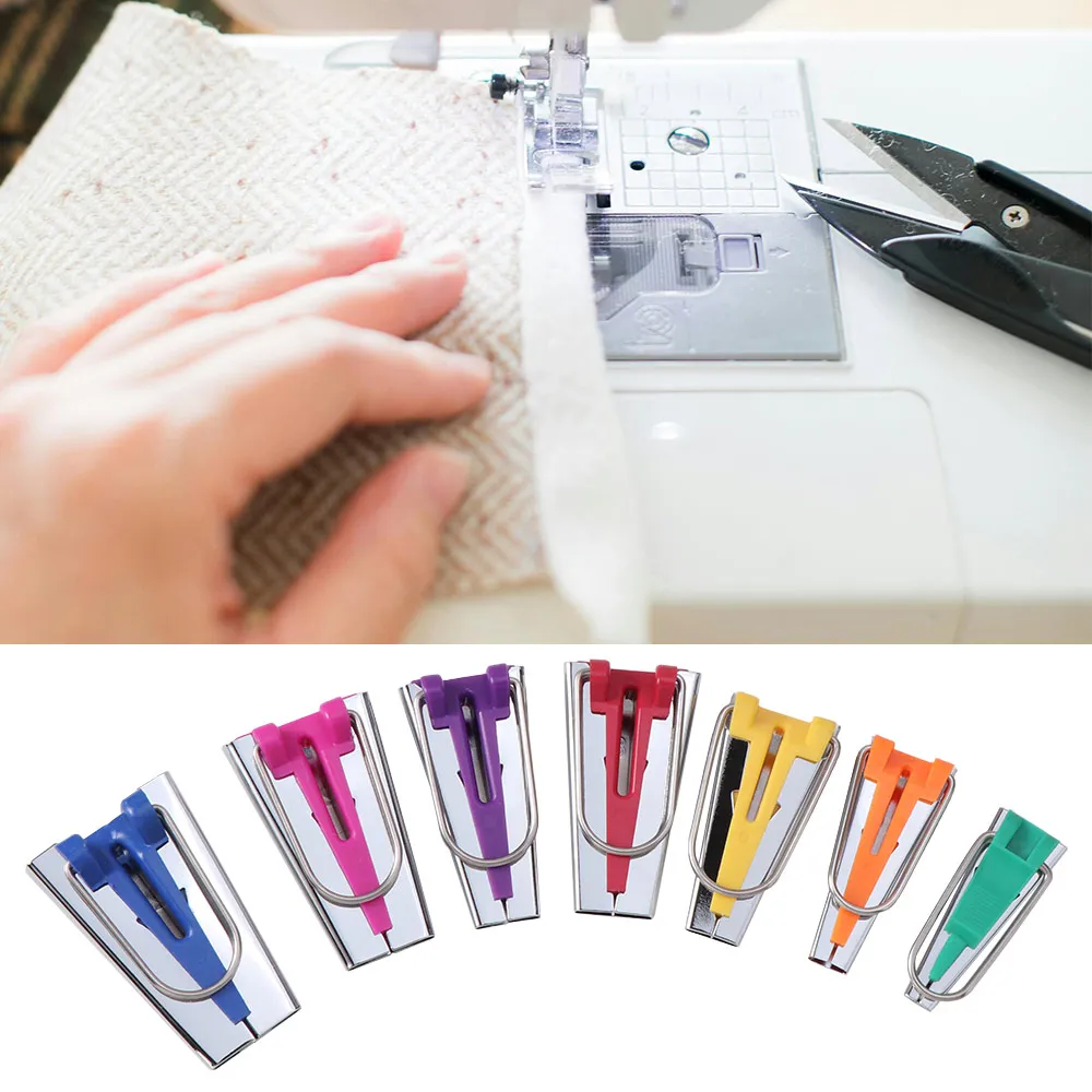 3/4/5/6/7Pcs 7 Sizes Bias Tape Maker Set Non-Slip Versatile Size Range Metal Hemming Guides with Edge Binding Roller Easy To Use