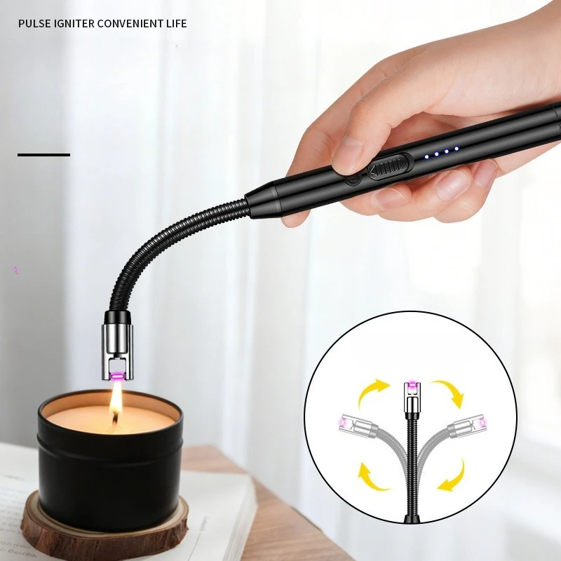 

2PC New Type-C Rechargeable Arc Pulse Lighter, 360-Degree Flexible Windproof Electric Lighters Outdoor Candle, Gas Stove Tool