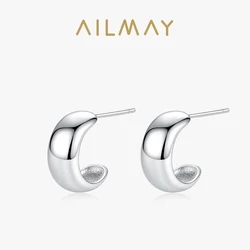 Ailmay Genuine 925 Sterling Silver Minimalism Charm Element Silve Earring For Women Girls Anti-allergy Fine Jewelry Gift