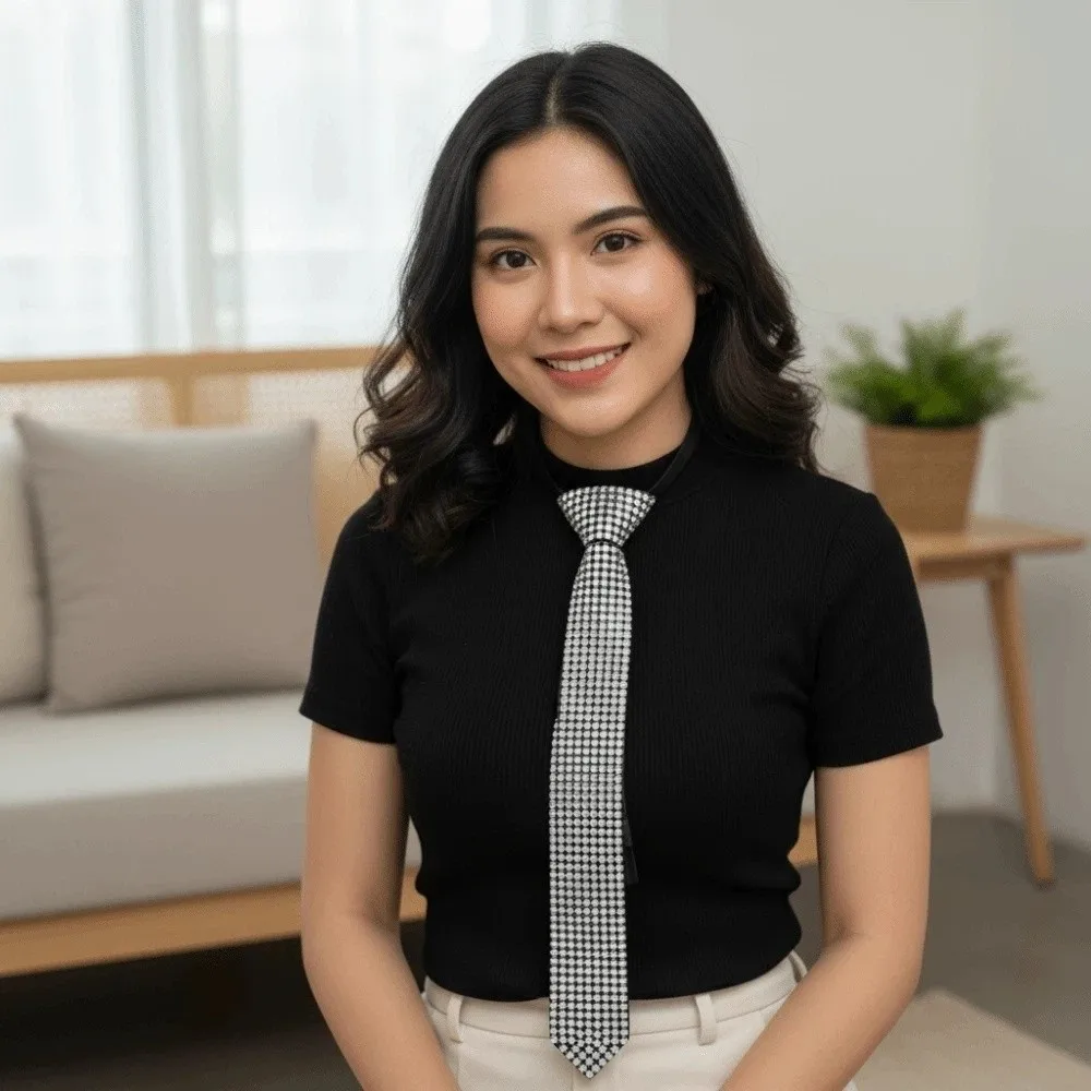 

Y2K Locomotive Style Full Rhinestone Tie Black Geometric Punk Style Long Necktie Necklace Choker Pre-tied Tie Performance