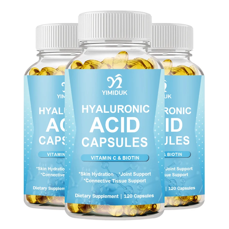 Hyaluronic Acid Capsules - with Collagen Peptides, Vitamin C, Phytoceramides - for Skin, Eyes, Gastrointestinal, Bones Support